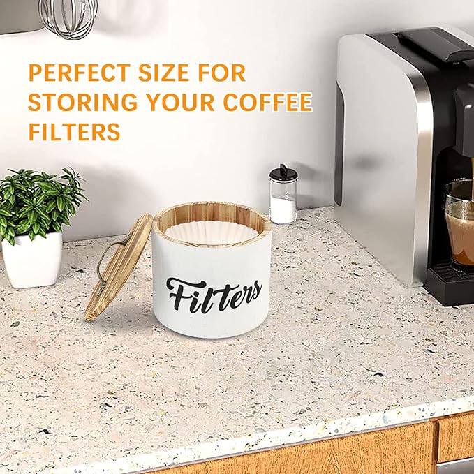 Coffee Filter Holder, Farmhouse White Filter Storage Container Basket for Counter, Wooden Case, Coffee Bar Accessories
