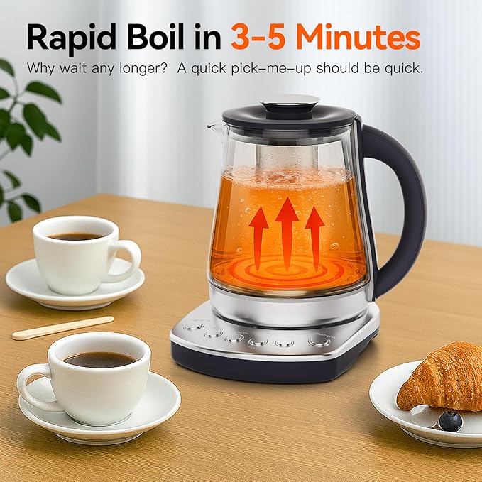 Electric Kettle With Infuser, 1.5L Electric Tea Kettle With Temperature Control, 1200W Fast heating for Pour Over Coffee, Brew Tea, Boil Hot Water, BPA-Free, Easy to Clean G888B