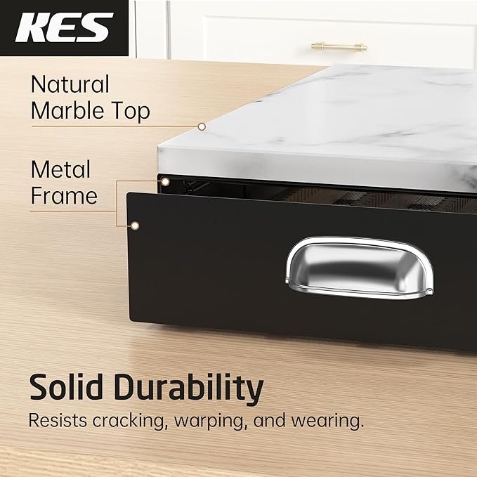 KES Natural Marble Top Coffee Pod Holder Drawer, Adjustable Metal Coffee Pod Organizer Fit All Pods Size (Nespresso Vertuo, K-cup, Nespresso Origin Capsules), 40/52Pcs Capacity, Black, KCPH503-BK