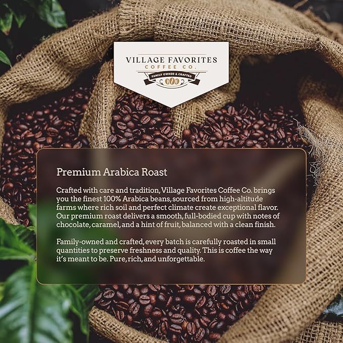 Village Favorites Flavored Coffee – Low Acid, Mold-Free, 100% Arabica, Slow Roasted Medium Roast, Smooth & Stomach Friendly, Ground, 1LB Bag (16oz)- Kosher (16oz, Apple Crumb Cake)