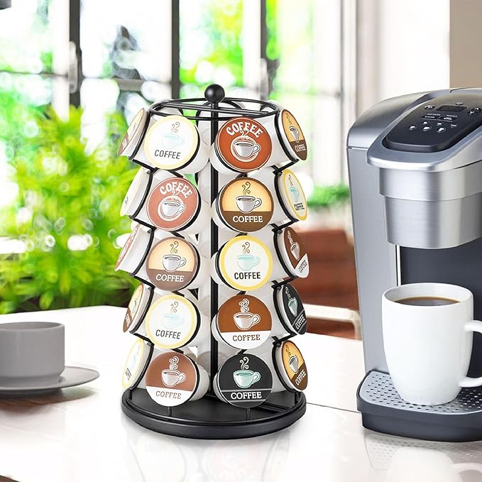 Nifty K Cup Holder – Compatible with K-Cups, Coffee Pod Carousel | 35 K Cup Holder, Spins 360-Degrees, Lazy Susan Platform, Modern Black Design, Home or Office Kitchen Counter Organizer