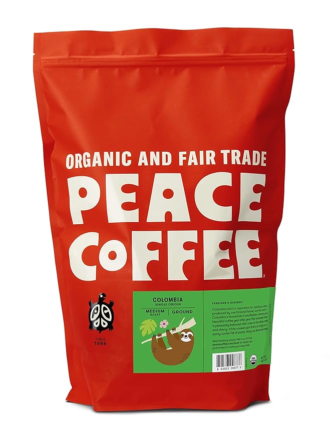 Peace Coffee Colombia Single Origin Coffee | 5 lb Ground Medium Roast | Organic Fair Trade | Smooth, Crisp Flavor | Shade Grown, Fresh Roasted