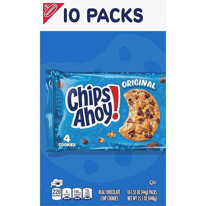 CHIPS AHOY! Original Chocolate Chip Cookies, 40 Snack Packs (4 Cookies Per Pack, 4 Boxes)