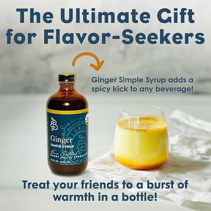 Bluestem Botanicals Organic Ginger Simple Syrup, 8 oz, Cocktail and Mocktail Mixer for Drinks, Non-Alcoholic