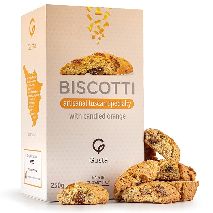 Gusta Authentic Soft Biscotti Cookies Made in Tuscany, Italy - Candied Orange - Original Two Bites Size - All Natural Ingredients - Fresh & Genuine Italian Dessert Treats - 8.82oz