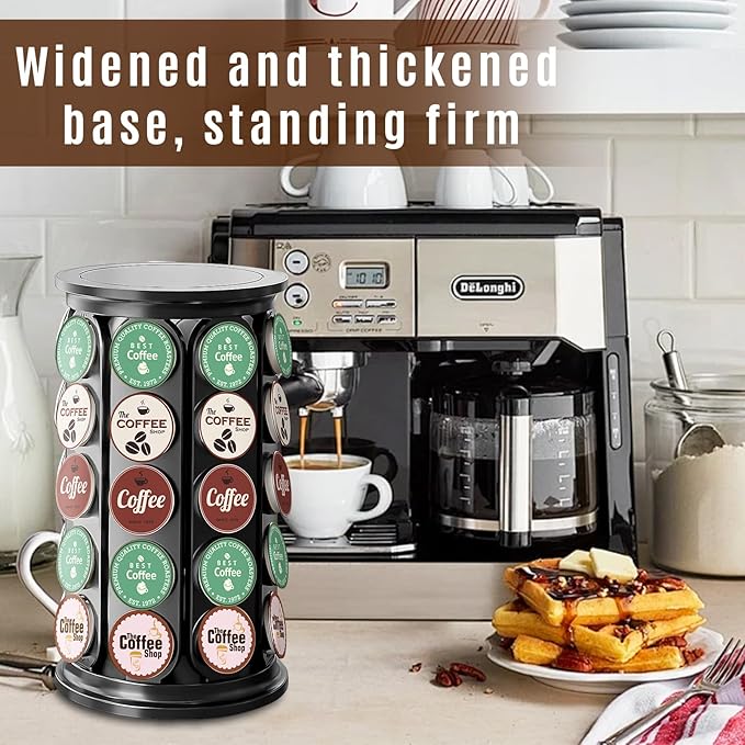 K Cup Holder, Coffee Pod Storage Carousel Holder Organizer Compatible with 40 Keurig K-Cup Pods, Home or Office Kitchen Counter Organizer（Black）