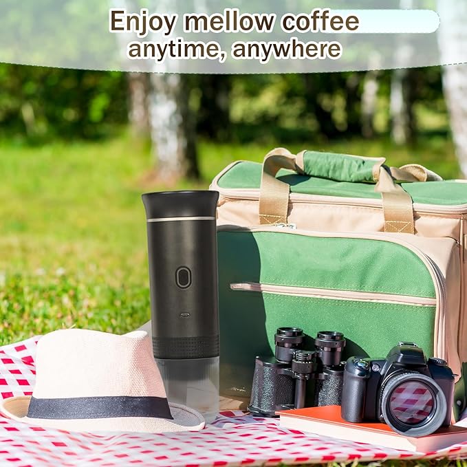 3-in-1 Portable Coffee Maker, Self-Heating Espresso Machine, USB Rechargeable Travel Coffee Maker, Compact for Office, Travel, Camping - Black