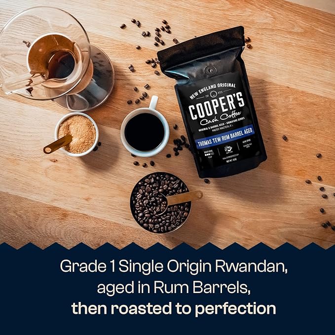 Rum Barrel Aged Coffee, Single-Origin Rwandan Beans Aged in Rum Barrels, Medium Roast Whole Bean, 5 lb