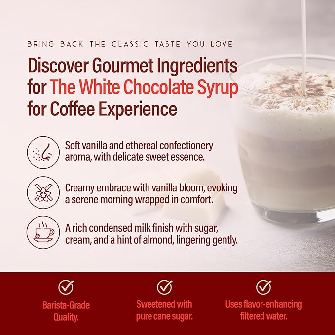 RIO White Chocolate Flavoring Coffee Syrup Perfect for Hot or Iced Drinks and Desserts Classic White Chocolate and Coffee Combo, Sweetened with Pure Cane Sugar, Barista-Grade  Flavor Syrups For Coffee Drinks at Home & Work - 700ml