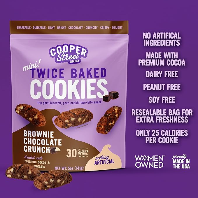 COOPER STREET Twice Baked Brownie Chocolate Biscotti Cookies - Crispy Mini Biscotti Cookies Ideal with Coffee - Traditional Low Calorie Italian Snacks - Kosher, Dairy, Peanut & Soy Free (6 Pack)