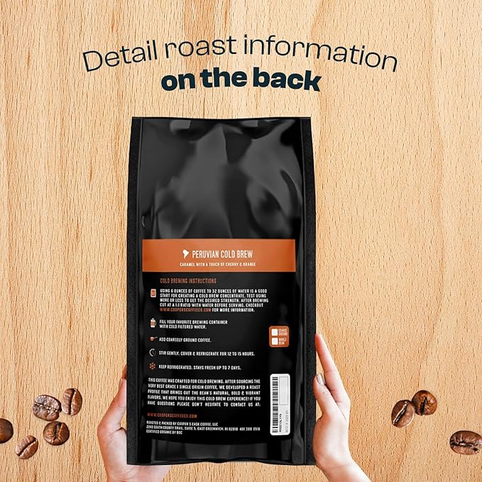 Organic Cold Brew Coffee Peru Reserve Single Origin Peruvian Coarsely Whole Bean - 5 lb. Bag - Medium Roast