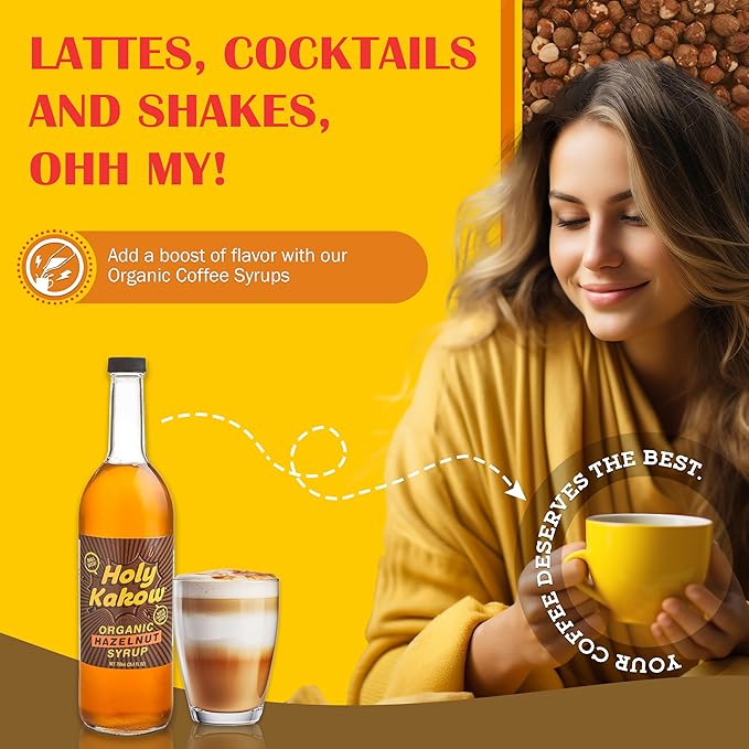 Holy Kakow Cafe Organic Hazelnut Syrup - Hazelnut Coffee Syrup, Organic Syrup for Coffee, Latte, Cocktail and Shake, Real Food Ingredients - 750ml
