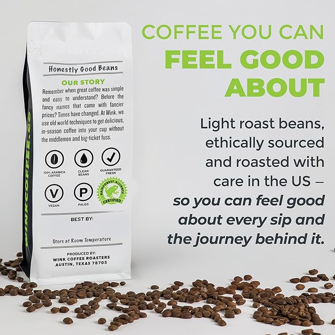 Wink Coffee Blonde Roast, Light Roast Whole Bean Coffee, Large 2.2 lb bag, Single Origin Colombian Arabica Beans, Small-Batch, Smooth, Sustainably Sourced