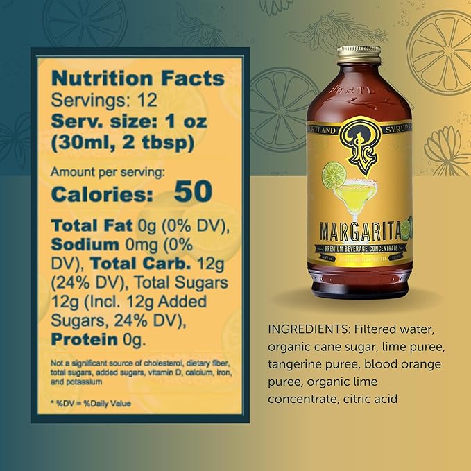 Portland Syrups Margarita Syrup - Craft Cocktail and Mocktail Mixer with Tangerine, Blood Orange, and Lime Puree - 12 oz with 24 Servings (Pack of 1)