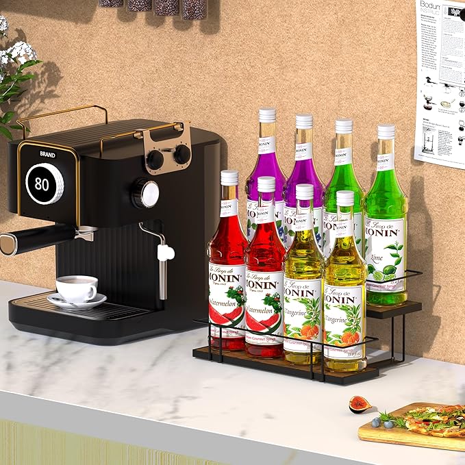 Alyoen Coffee Syrup Rack Organizer, 8 Bottles Syrup Holder Stand for Coffee Bar, Small Coffee Bar Organizer Shelf, Coffee Station Organizer for Countertop Wine, Liquor