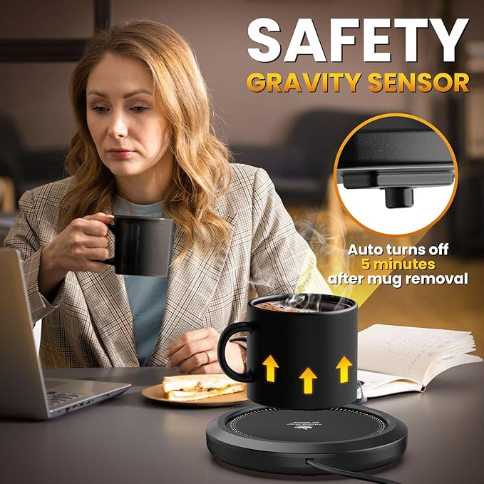 Fast Heating Mug Warmer - 4 Temp Settings & 1-12H Timer, Coffee Cup Warmer Plate for Desk Auto Shut Off, Ideal Beverage Warmer Gift for Coffee, Tea, Milk (Black)