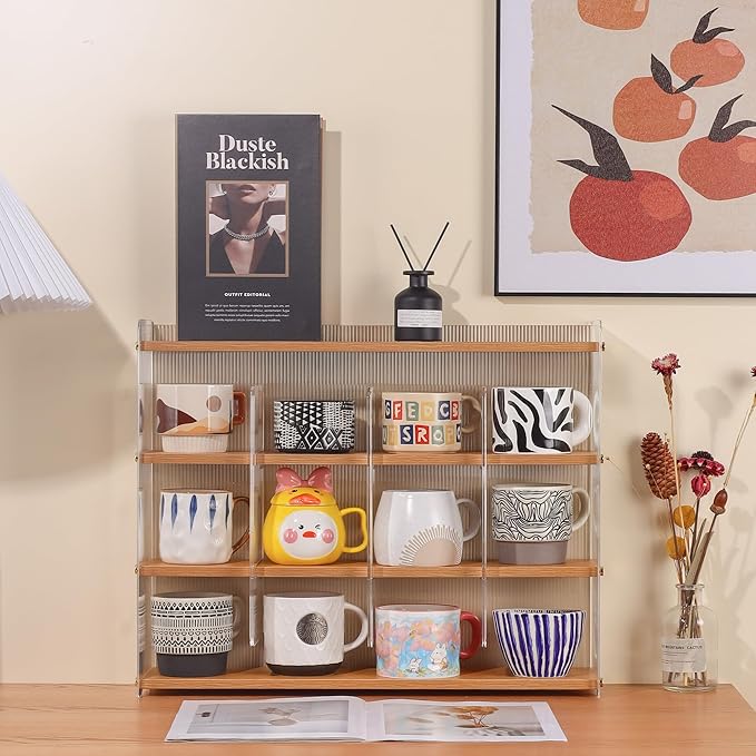 Coffee Mug Holder Wooden Cup Station Organizer 4-Tier Cup Holder for Coffee Bar Mug Display Rack for Countertop Mug Holder Shelf for Home Kitchen Nut Brown