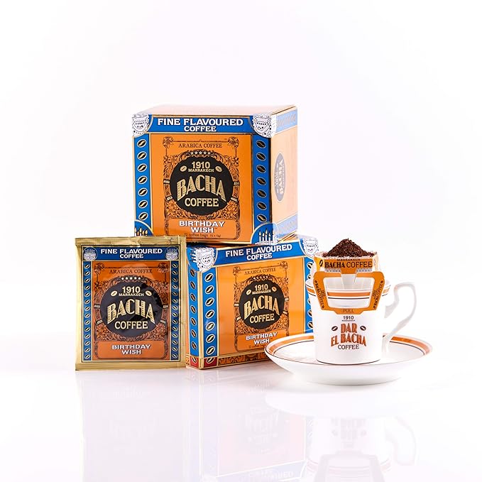 Bacha Coffee | Birthday Wish Fine Flavoured, 100% Arabica Specialty Coffee Beans, Medium Roast, x12 Individually Wrapped Single Serve Filter Bags