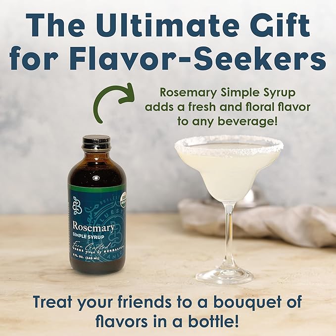 Bluestem Botanicals Organic Rosemary Simple Syrup, 8 oz, Cocktail and Mocktail Mixer for Drinks, Non-Alcoholic