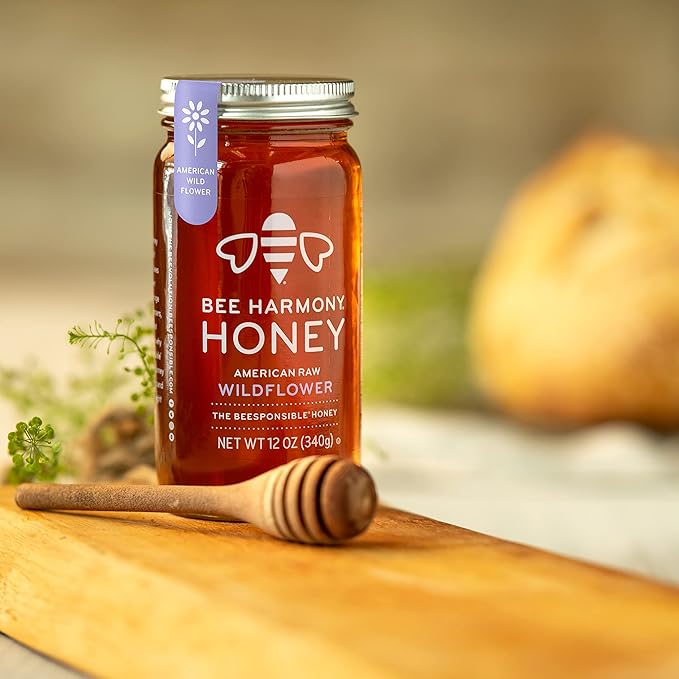 Bee Harmony American Raw Wildflower Honey, 12 OZ (Pack of 2 Jars)