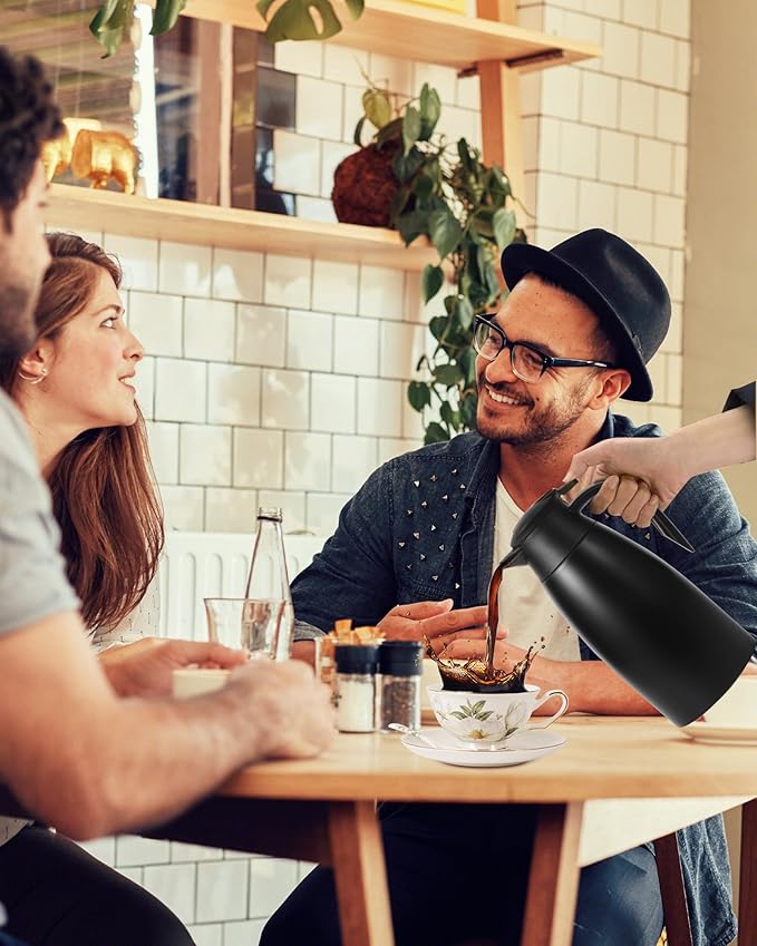 70oz Thermal Coffee Carafe for keeping hot,Updated Carafes for hot liquid, Stainless Steel Insulated Thermal Pot for Coffee, Hot Water,Keep Hot 12 Hours (Black 2.1 L)