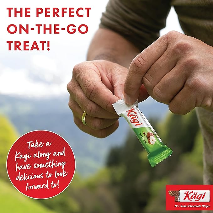 Swiss Milk Chocolate Covered Mini Wafers with Hazelnut Cream Filling by Kägi, Crispy Coated Sweet Snacks, Premium Individually Wrapped Treats, Chocolates Gifts, 3 Pack of 125g Bags