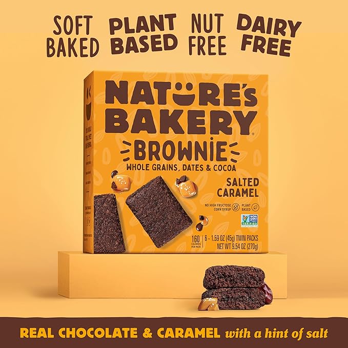 Nature's Bakery Salted Caramel Brownie Bars, Whole Grains, Plant Based, Dairy Free, 9.54 Ounces (Pack Of 6)