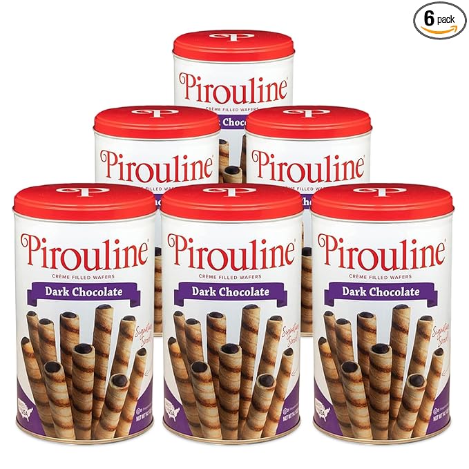 Pirouline Rolled Wafers – Dark Chocolate – Rolled Wafer Sticks, Crème Filled Wafers, Rolled Cookies for Coffee, Tea, Ice Cream, Snacks, Parties, Gifts, and More – 14.1oz Tin 6 Pack