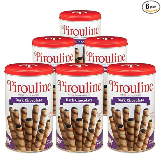 Pirouline Rolled Wafers – Dark Chocolate – Rolled Wafer Sticks, Crème Filled Wafers, Rolled Cookies for Coffee, Tea, Ice Cream, Snacks, Parties, Gifts, and More – 14.1oz Tin 6 Pack