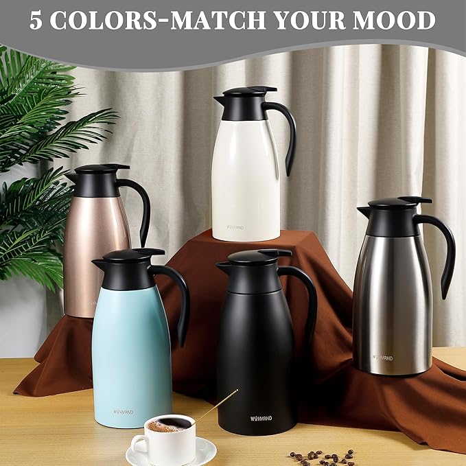 68 Oz Thermal Coffee Carafe, Stainless Steel Insulated Vacuum coffee crafts to keep coffee hot, 2 Liter Tea Water Coffee and Beverage Dispenser (Silver)