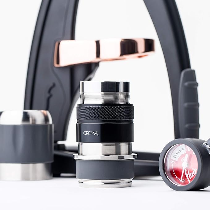 CREMA Coffee Products 46mm Hand Tamper & Coffee Distributor V2 | Compatible with Flair Pro and Pro 2 | Double-Sided, Adjustable Depth Tool | Made with Durable 304 Stainless Steel | Black