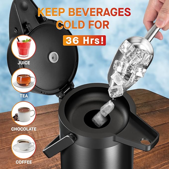 Airpot Coffee Carafe for Keeping Hot - 85 OZ/ 2.5L Coffee Dispenser with Pump - Insulated Stainless Steel thermal carafe for Hot Drinks Water Tea Chocolate - Hot Beverage Dispenser for Parties