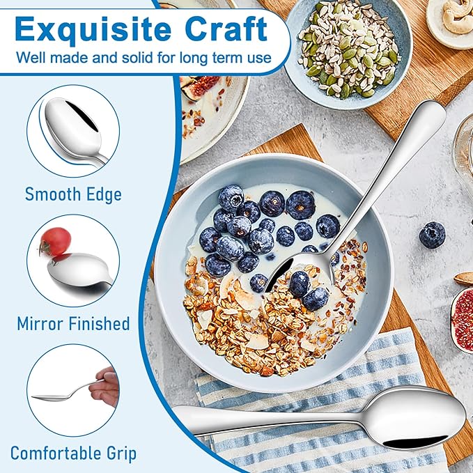 TeamFar Teaspoon Set of 6, 6.7 Inch Stainless Steel Mini Tea Spoons, Small Spoon Silverware for Coffee Tea Soup Dessert, Non-Toxic & Heavy Duty, Mirror Polished & Dishwasher Safe