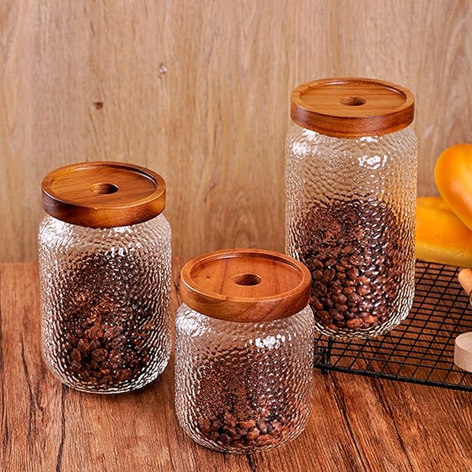 WHJY Glass Storage Container with Lid, Airtight Glass Jars, Farmhouse Tea Canister, Dog Treat Jar for Pet, Irregularity Texture Glass Candy Cookies Coffee Canister Jar Bath salt Container - 17oz