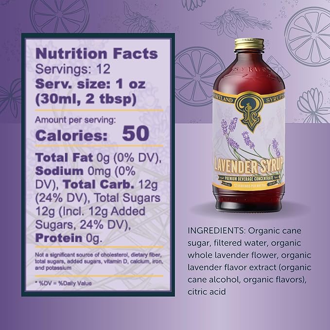 Portland Syrups Lavender Syrup - Lavender Beverage Concentrate for Tea, Matcha, Coffee, Sodas, and Baking - Floral Flavor for Crafting Refreshing Drinks - 12 oz Bottle, 12 Servings (Pack of 2)