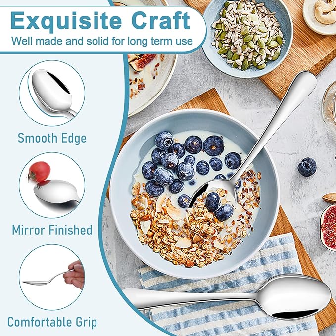 TeamFar Teaspoon Set of 12, 6.7 Inch Stainless Steel Mini Tea Spoons, Small Spoon Silverware for Coffee Tea Soup Dessert, Non-Toxic & Heavy Duty, Mirror Polished & Dishwasher Safe