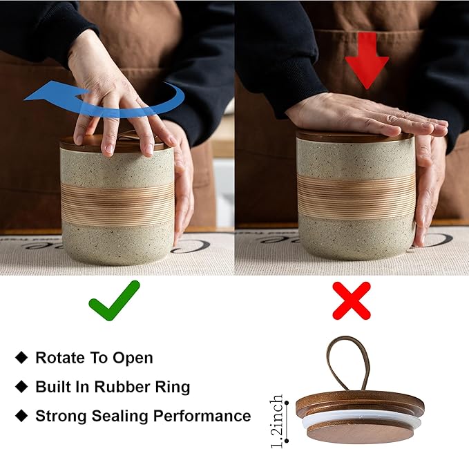 Large Storage Containers with Lids, Ceramic Coffee Container Kitchen Food Storage Jars for Spice Sugar Tea Bag, Stackable Decorative Jars for Counter, 61 fl.oz