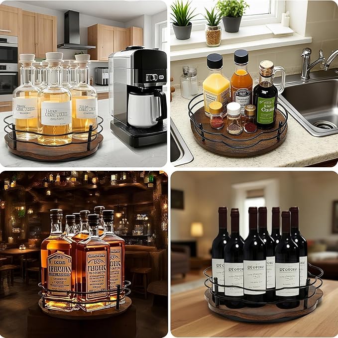 Rotating Coffee Syrup Rack Organizer 9 Bottles, Syrup Dispenser Holder for Coffee Bar Countertop Accessories, Turntable Tabletop Wine Display (Bottles Not Included)