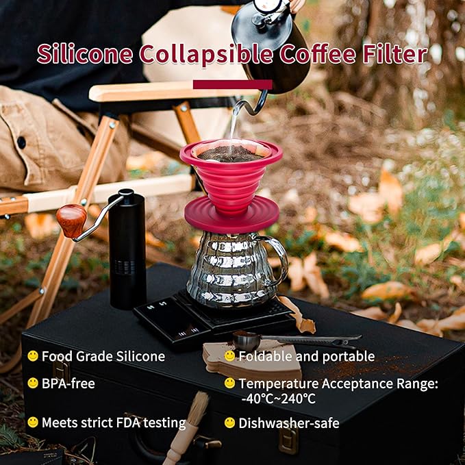 2 Pcs Collapsible Pour Over Coffee Dripper,Reusable Silicone Coffee Filter Holder,Food Grade Silicone,Suitable For Camping,Picnic,Party,Traveling,Office(Blue + Red)