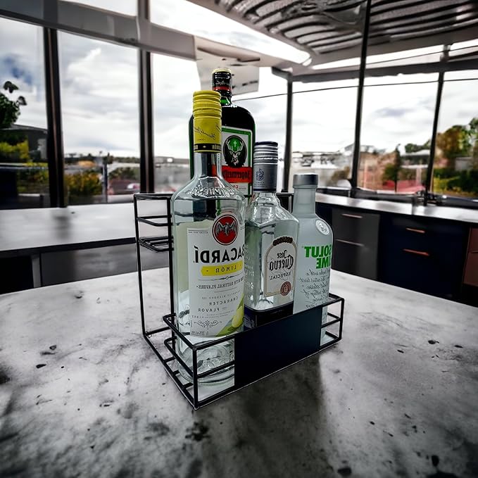 Liquor Organizer Coffee Syrup Rack - Premium Wine Bottle Rack, bar Organizer Shelf Holder Syrup Stand Display for dressings, and Cocktail Mixers - 6 Bottle Capacity (Black)