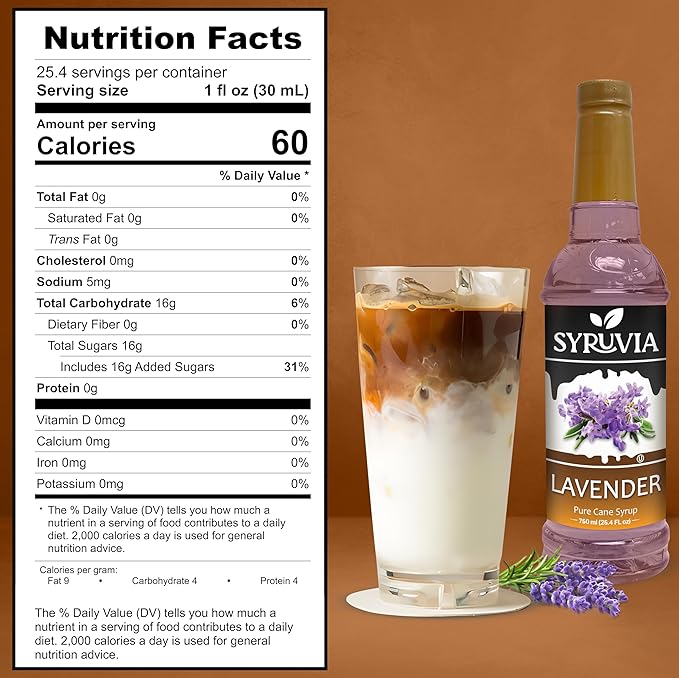 Syruvia Coffee Syrup, Lavender Flavored Syrup for Drinks, Lattes, and Desserts – 25.4 fl oz, With Pump