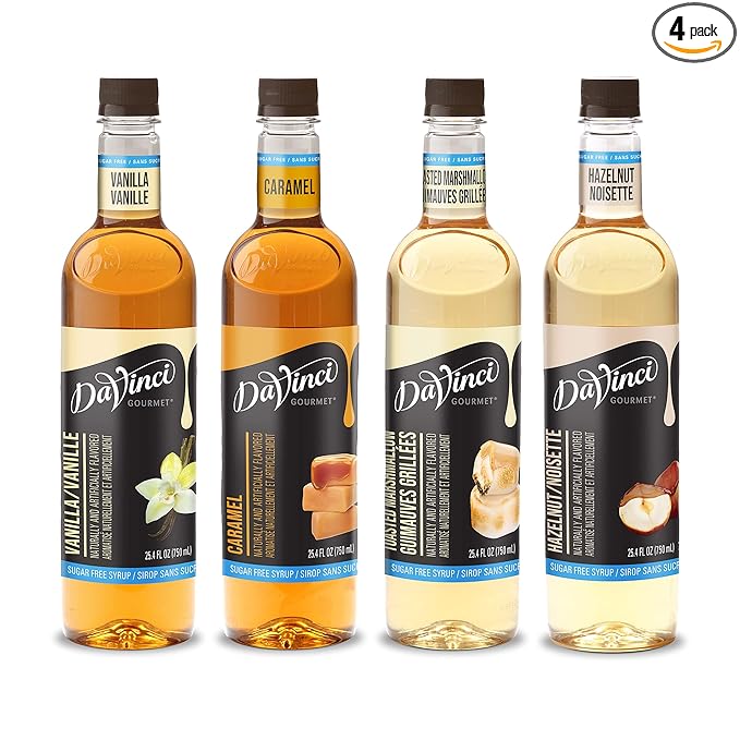 DaVinci Gourmet Sugar Free Syrup, Traditional Variety Pack - Caramel, Hazelnut, Toasted Marshmallow, Vanilla 25.4 Fl Oz (Pack of 4)