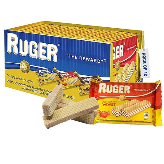 Ruger Wafers Austrian Strawberry Wafers, 2.125 Ounce (Pack of 12) - Delightfully Crisp and Creamy Strawberry Treats with Natural Ingredients and Extended Freshness, Ideal for Snacking, Desserts, and Anytime Enjoyment