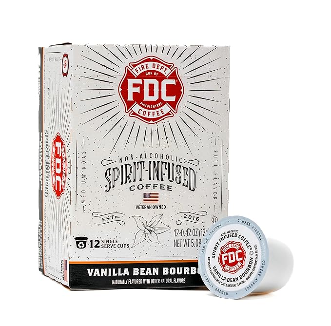 Fire Department Coffee - Vanilla Bourbon Coffee K Cups - Gives Back to Firefighters - Premium Vanilla Bean Bourbon Infused Pods - Non-Alcoholic - Roasted in the USA - Veteran Owned - 12 Single Pods
