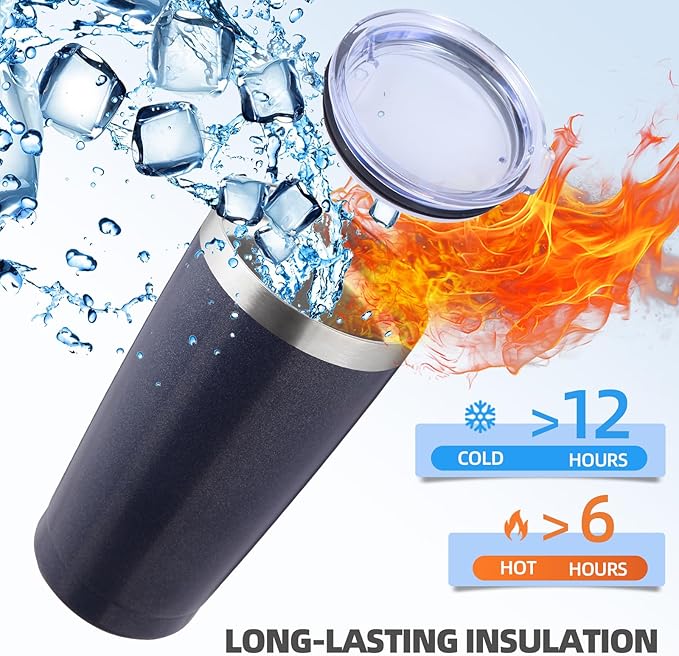 Volhoply 20oz Stainless Steel Tumbler with Lid and Straw Bulk 8 Pack,Double Wall Insulated Travel Iced Coffee Mug Fits Cup holder,Powder Coated Cups for Hot/Cold Drinks,Christmas Gifts（Navy,8 Set）