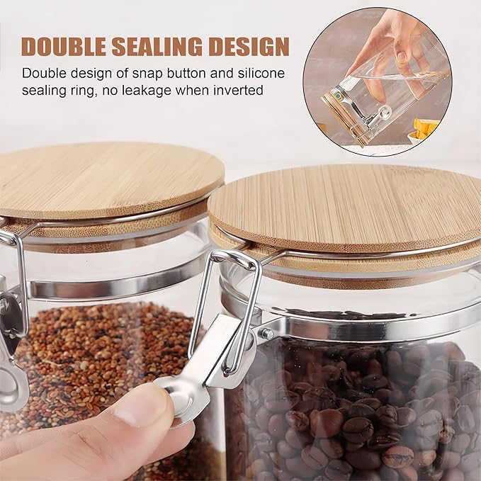 36 oz/1050ml Clear Glass Storage Canister with Airtight Bamboo Lid, Medium Decorative Container Jar for Coffee Spice Candy Salt Tea Cookie Condiment Pepper Sugar Overnight Oatmeal Snacks
