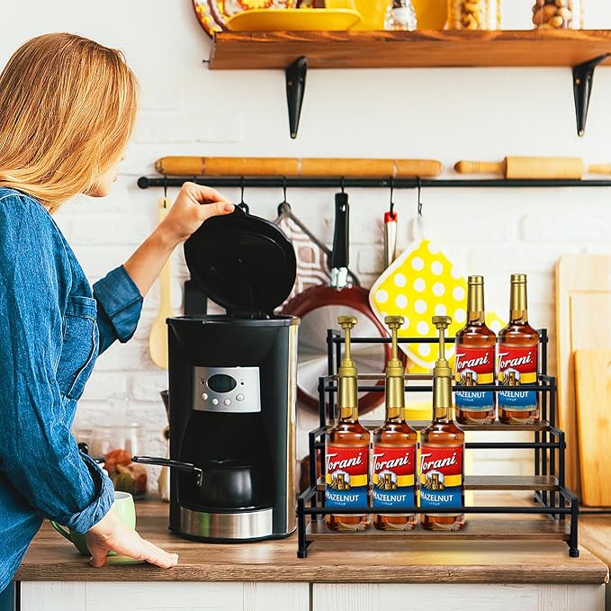 Klxuyuo 4-Tier Coffee Syrup Rack for 20 Bottles (750ml)–Sturdy Coffee Syrup Organizer Holder for Kitchen, Café, Office