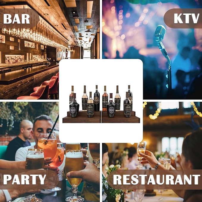 tongmo 2 pack Liquor Bottle Stand - 2 Tier Liquor Bar Bottle Display Shelf, Holds 16Bottles, Real Wood, Easy to Clean, No Installation Required - 15.8 Inch each (Dark Walnut)