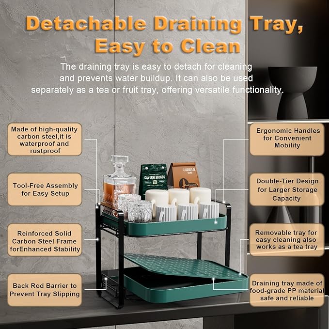 2-Tier Cup Drying Rack & Coffee Bar Accessories With Tray - Mug Holder for Countertop, Baby Bottle Organizer, Sippy Cup Storage, Tea & Glass Organizer
