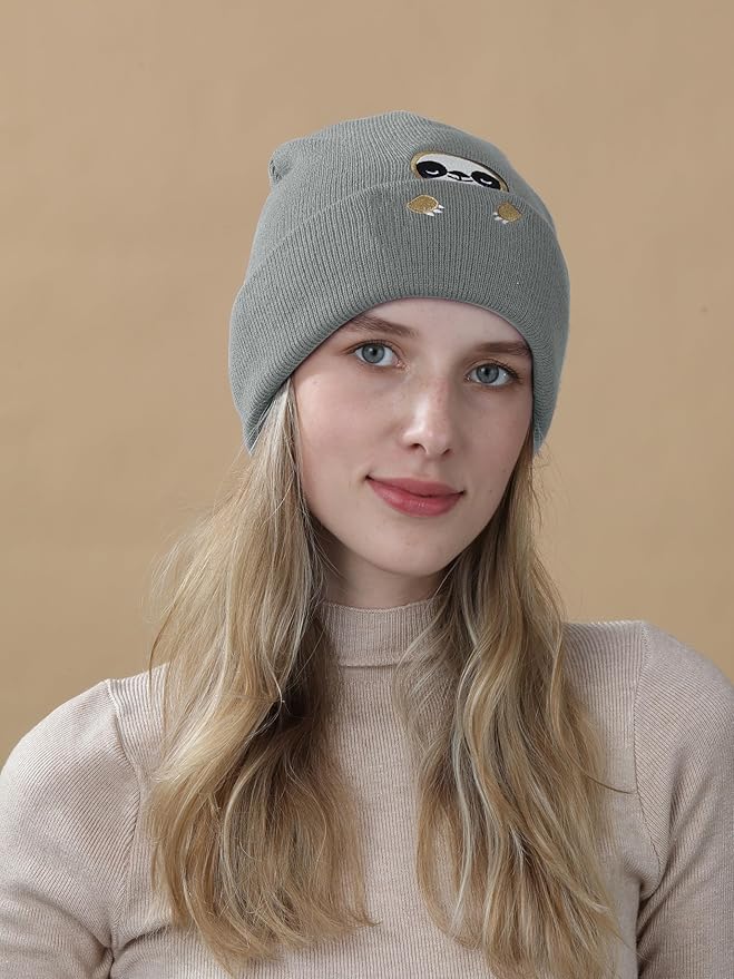 Sloth Gifts Hat Beanie for Women Men Coffee Lover Animal Funny Sloth Themed Accessories Related Decor Stuff